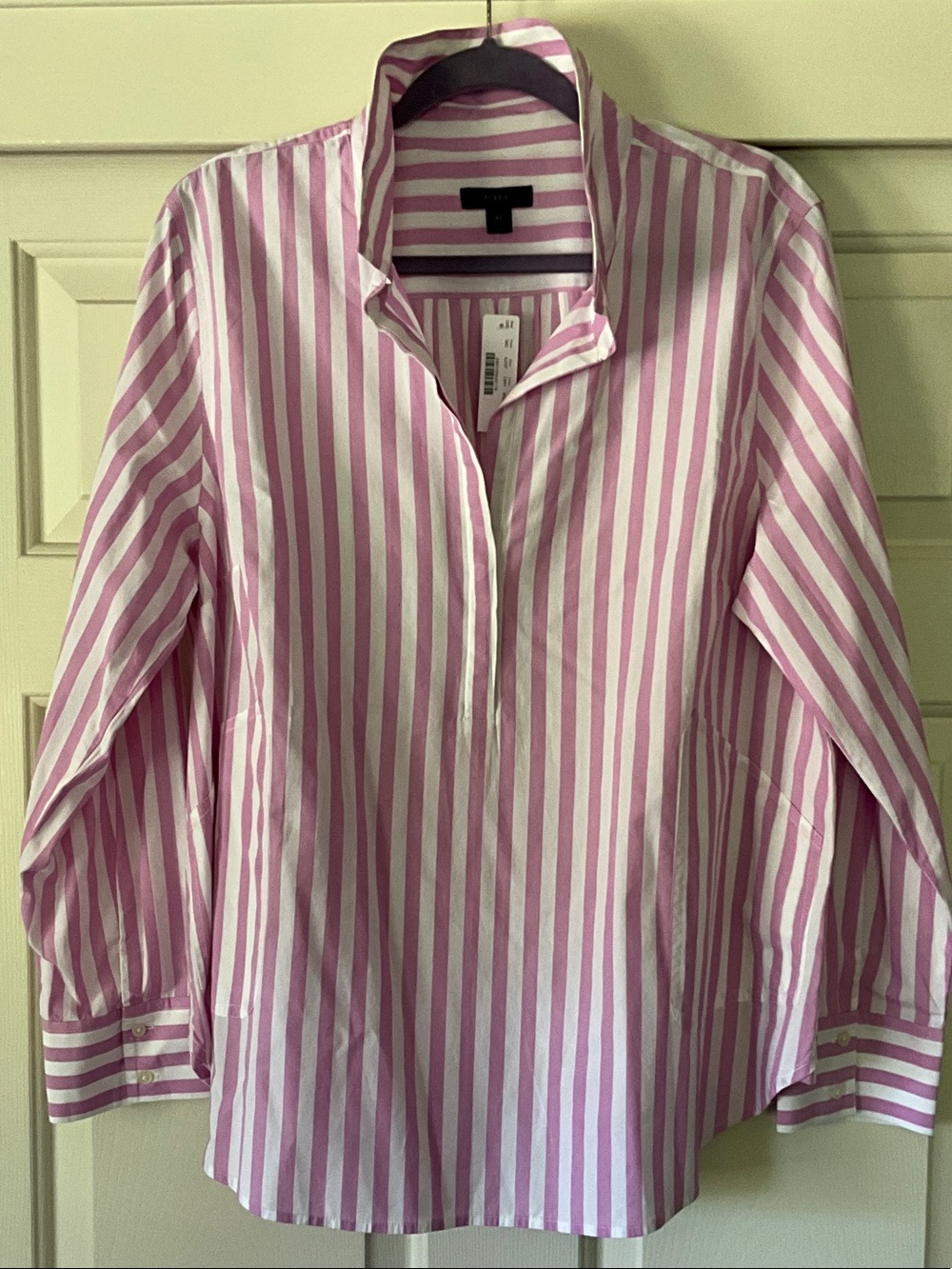 J.CREW LAVENDER AND WHITE STRIPE POPOVER SIZE XL NEW WITH TAGS! 100% COTTON